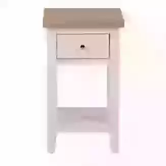Compact Lamp Table with Shelf & Drawer White Painted Finish and Washed Oak Top